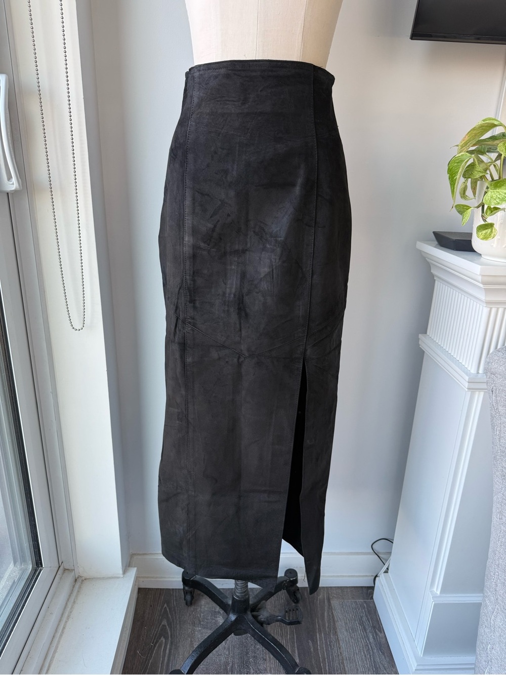 Vintage Danier Black Suede Maxi Skirt with Front Slit